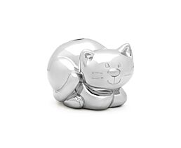 Spaarpot Poes zilver kleur 9,3x7,5x8,1cm